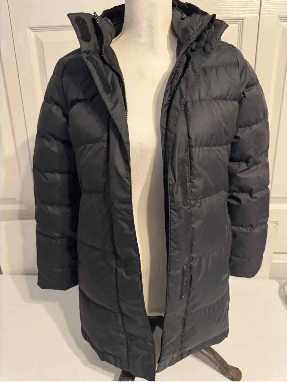 Athleta Girl Snow Day Down Filled Black Quilted Coat with hood and pockets
